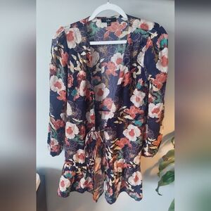 Lulu's Navy and Coral Floral Kimono
